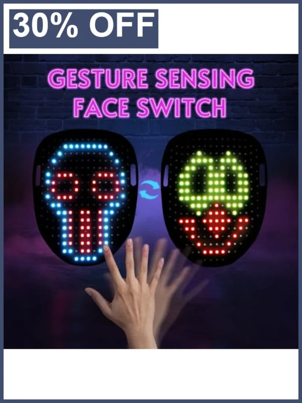LED Mask Halloween Costume with Gesture Sensing Light Up Toy Gift